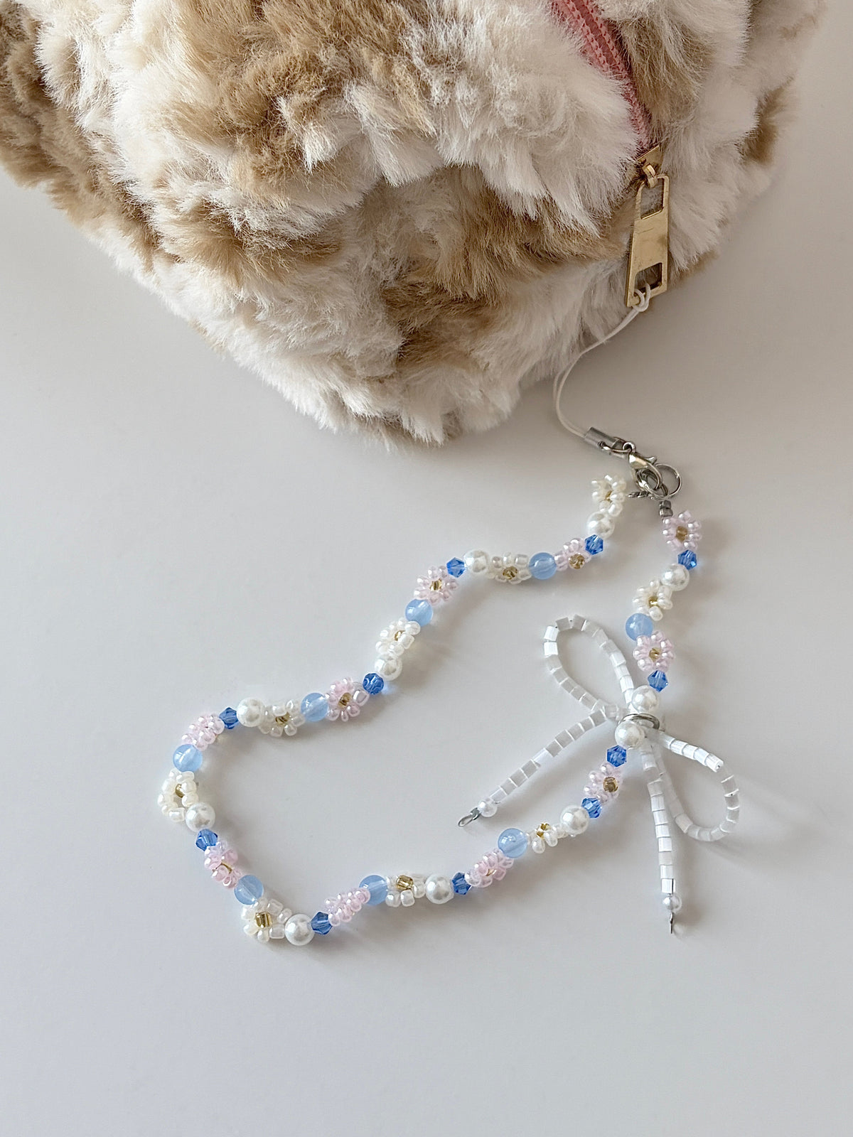 Floral Key Charm – Acrylic Pearl Stainless Steel Bag Charm Blue | Rottique