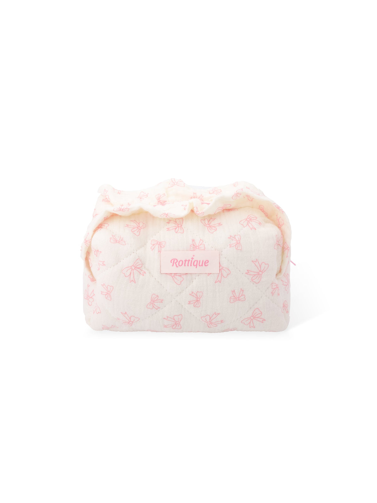 Ruffle Charm Beauty Pouch – Cotton Makeup Bag with Ruffled Zipper | Rottique
