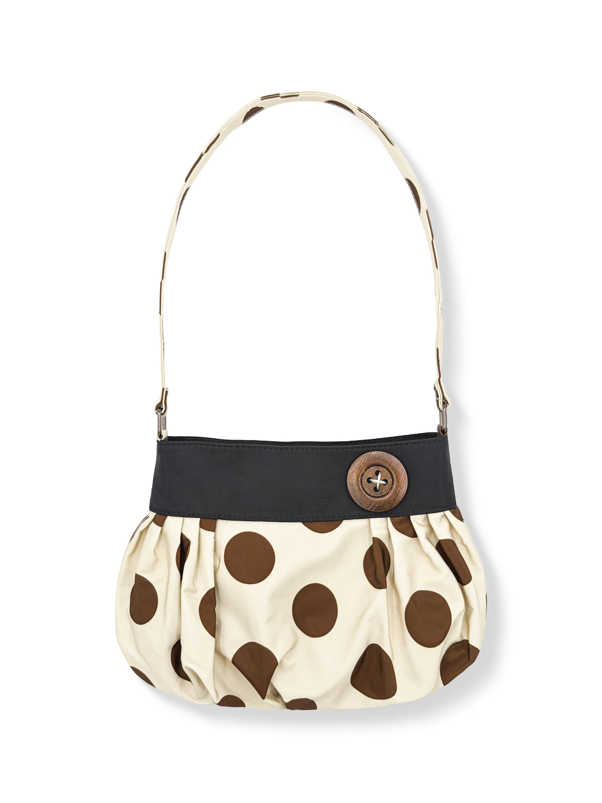 Noir Blanc Shoulder Bag – Cream Brown Polka Dot Shoulder Bag with Black Panel | Rottique